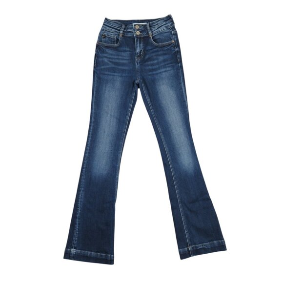 Kancan Curvy Bootcut Jeans Womens 24 Dark Blue Double Button High Rise Flare - Picture 1 of 11
